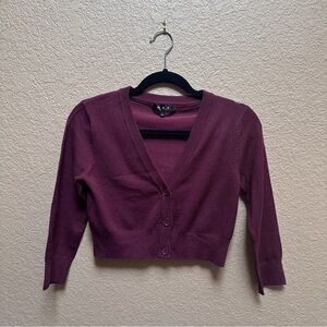 Marooon Knit Cropped Cardigan Sweater | Size Large